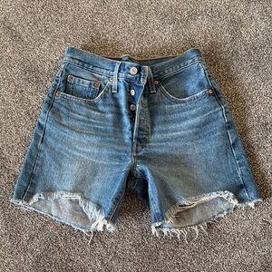 Levi 501 Mid-Thigh Distressed Denim Cutoff Shorts